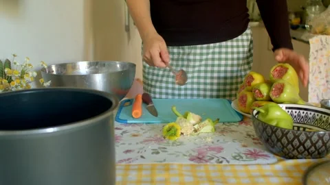 Coring quince for jam, carefully processing quince for homemade Stock Footage 320956536