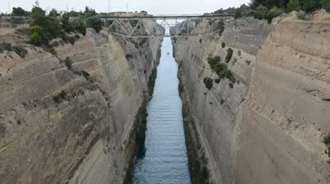 The Corinth Canal connects the Gulf of Corinth with the Saronic Gulf Stock Footage