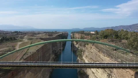 Corinth Canal. Drone video. Greece footage of Corinth Canal in the Aegean Sea Stock Footage 143902838