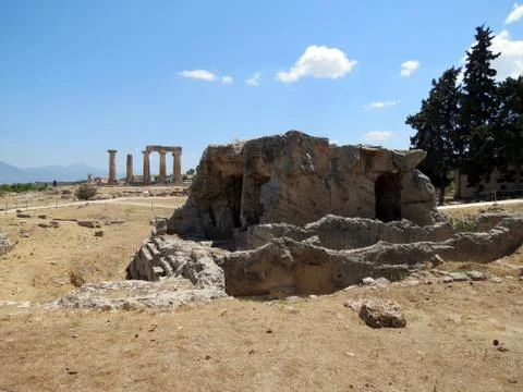 Corinth, the ruins of an ancient structure Stock Photos