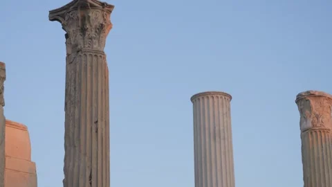 Corinthian columns of Hadrian's Library in Athens. Tilt up shot Stock Footage 341298196