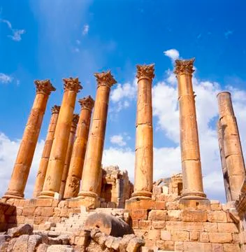 Corinthian columns in Jerash Stock Photos