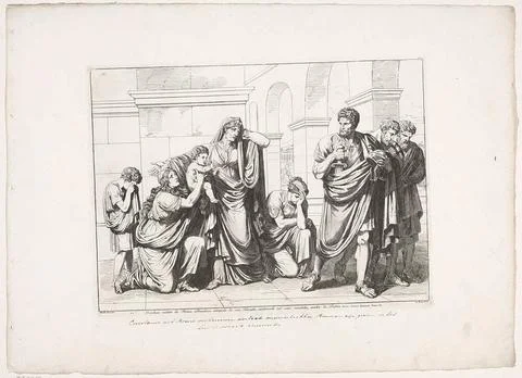 Coriolanus leaves Rome and his mourning family; Coriolano Esiliato da Roma... Stock Photos