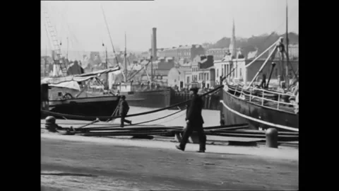 CORK - 1902 - A panorama begins from Albert Quay in Cork, Ireland, with foot and Stock Footage 277281920