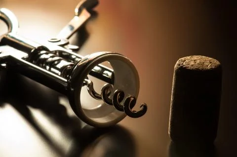 Cork and corkscrew. Stock Photos