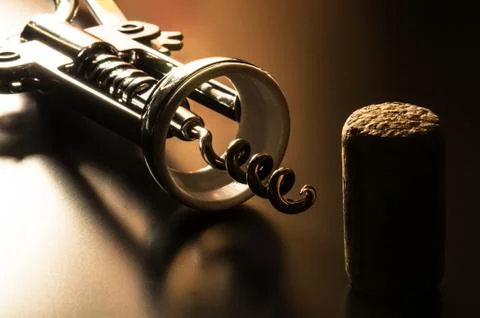 Cork and corkscrew. Stock Photos