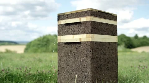Cork Block Column Standing in Green Meadow, Rural Field, Static Medium Shot Stock Footage 341296125