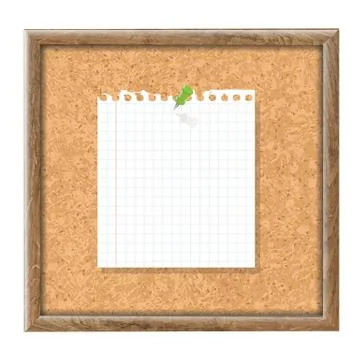 Cork board with blank note paper and green pin Stock Illustration