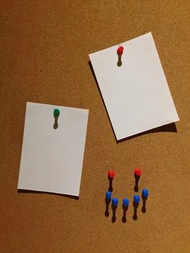 Cork Board With Two Blank Notes And Pushpins Stock Photos