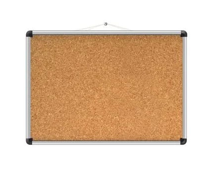 Cork board with wood frame. Empty corkboard with brown texture on transparent Stock Illustration