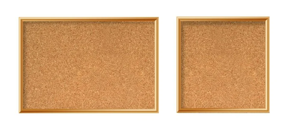 Cork board with wood frame. Empty corkboard with brown texture on transparent Stock Illustration