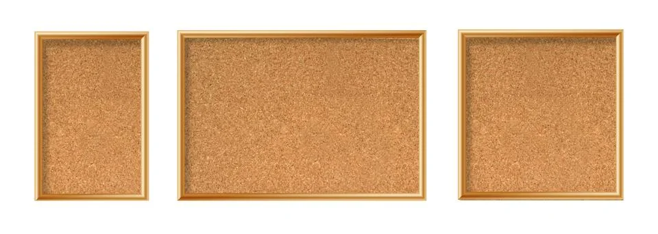 Cork board with wood frame. Empty corkboard with brown texture on transparent Stock Illustration