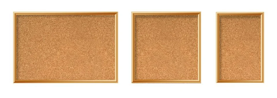 Cork board with wood frame. Empty corkboard with brown texture on transparent Stock Illustration
