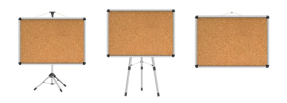 Cork board with wood frame. Empty corkboard with brown texture on transparent Stock Illustration