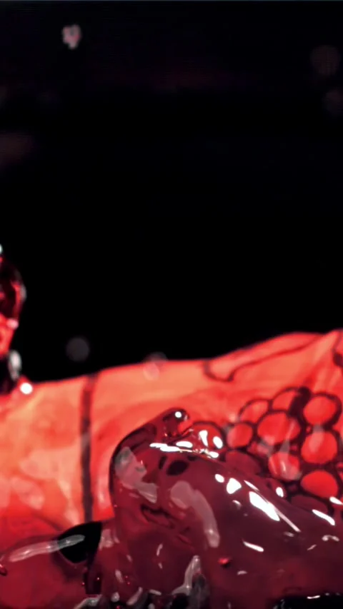 The cork from the bottle falls into the red wine with splashes. Filmed on a high Stock Footage 335321470