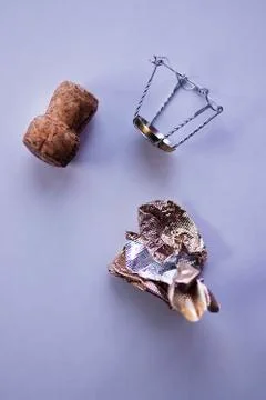 Cork from champagne on light background. Stock Photos