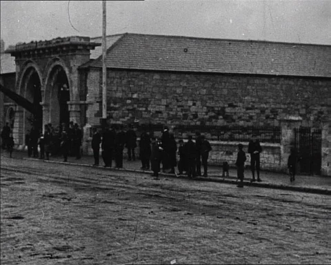 Cork Fire Brigade performing staged rescue operation, Ireland 1902 Stock Footage 136820541