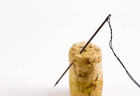Cork Needle and Thread. Stock Photos