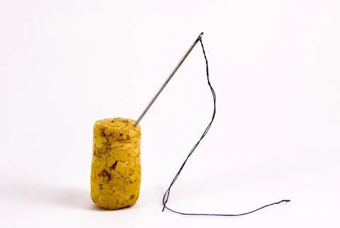 Cork Needle and Thread. Stock Photos