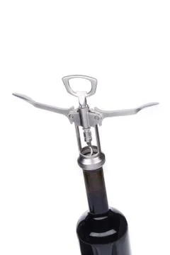 Cork screw on a bottle Stock Photos