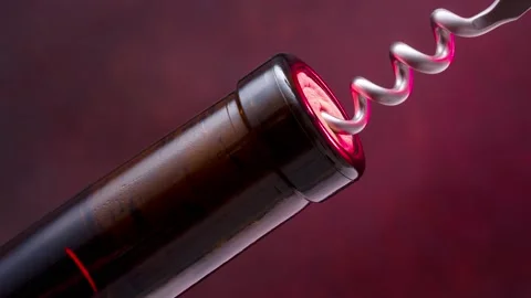 Cork screw in a wine bottle Stock Footage 136961890
