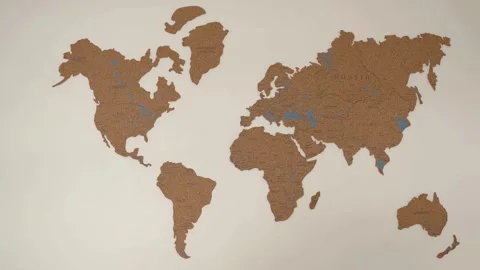 Cork World Map Decorative Wall Art - 4K Video Stock Footage 340473285