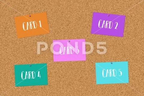 Corkboard with a five postard mockups PSD Template