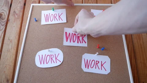 A corkboard with notes Video stock 151395932