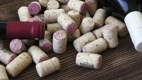 Corks from bottles of red wine. Many different wine corks. Stock Footage 82201652