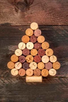 Corks Christmas tree, DIY project, place for text Stock Photos