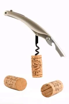 Corks with corkscrew Stock Photos