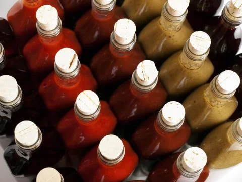 Corks on hot sauces Stock Photos