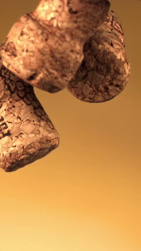 Corks from New Year's champagne soar up. Filmed is slow motion 1000 frames per Stock Footage 335288306