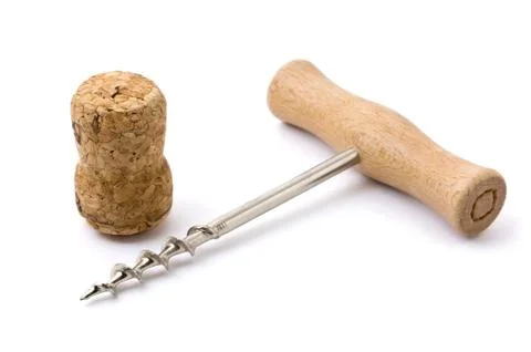 Corkscrew and cork Stock Photos