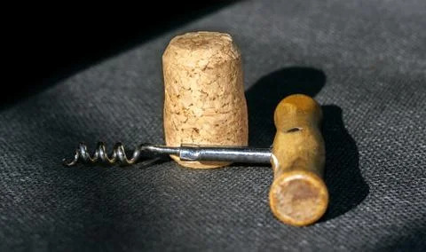 Corkscrew and cork Stock Photos