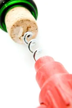 Corkscrew and cork Stock Photos
