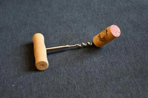 Corkscrew and cork Stock Photos