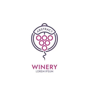 Corkscrew and Grape Bunch Shaped Winery Logo Stock Illustration