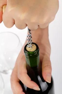 Corkscrew and wine bottle Stock Photos