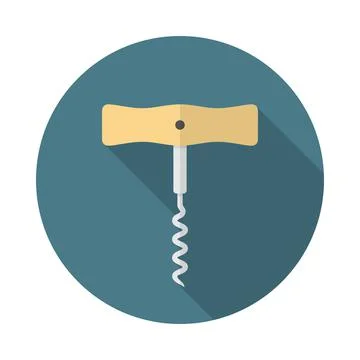 Corkscrew circle icon with long shadow. Flat design style. Stock Illustration
