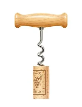 Corkscrew with cork. Device for open wine bottle. Stock Illustration