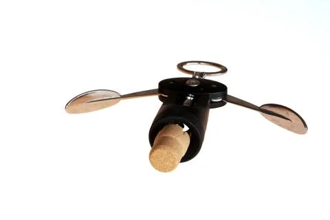 Corkscrew with cork frontview Stock Photos