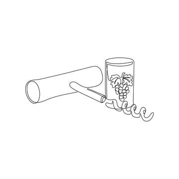 Corkscrew with cork in one line drawing style. Stock Illustration