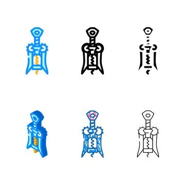 Corkscrew hand wine color icon vector set Stock Illustration