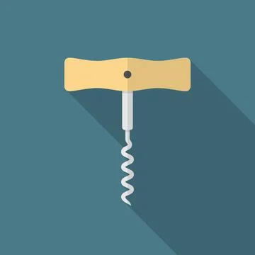 Corkscrew icon with long shadow. Flat design style. Stock Illustration