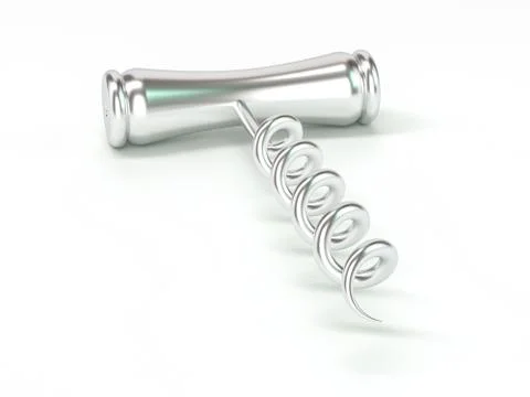 Corkscrew isolated on white background. 3D Stock Illustration
