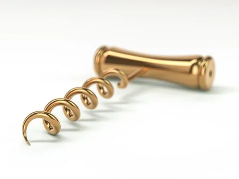 Corkscrew isolated on white background. 3D Stock Illustration