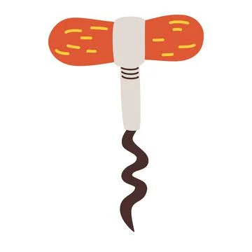 Corkscrew. kitchen utensil. Bottle opener, steel spiral corkscrew with handle Stock Illustration