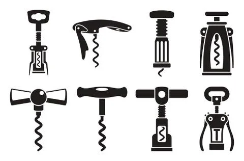Corkscrew opener icon set, simple style Stockillustratie