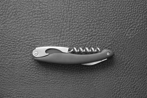 Corkscrew with wine cork Stock Photos
